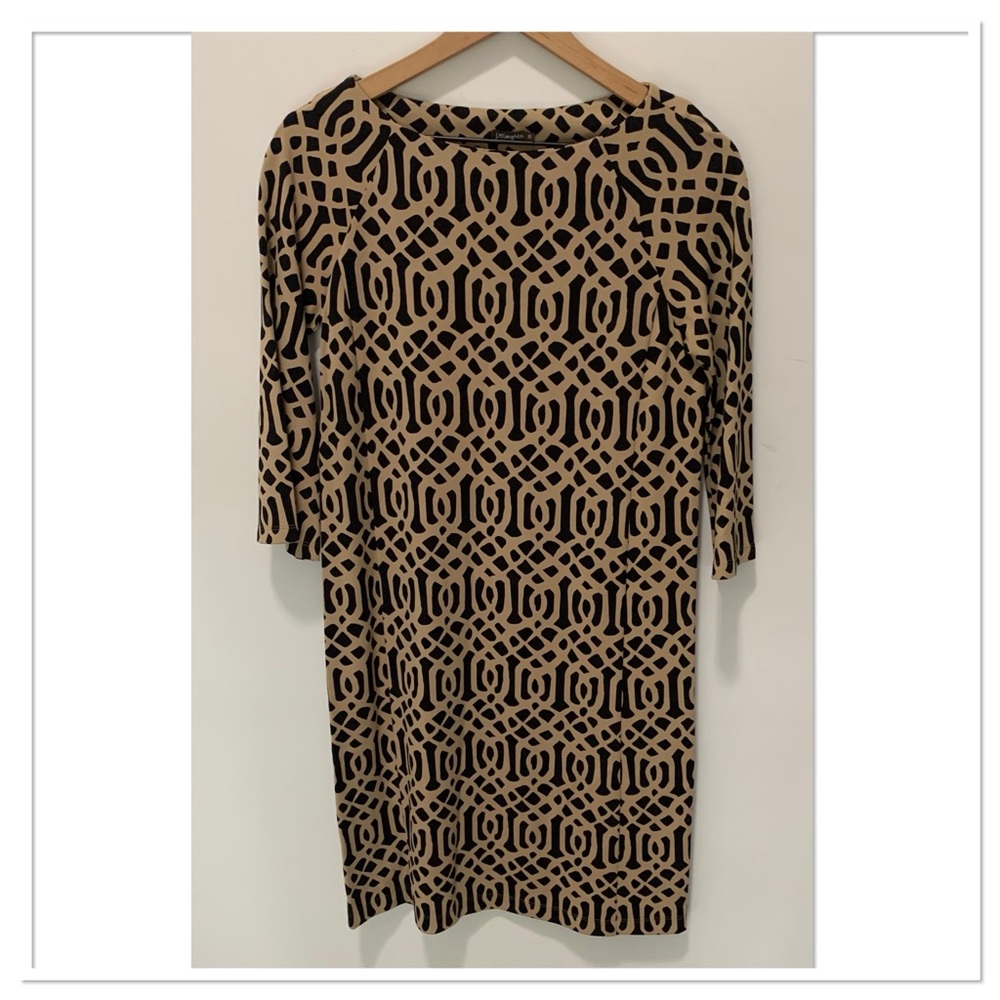 J. McLaughlin Campbell Sheath Dress Pull On 3/4 Sleeve Tan Black Size XS